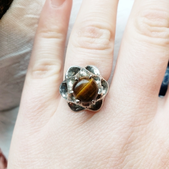 Handmade Modernist Taxco Tiger's Eye Ring - Picture 1 of 10